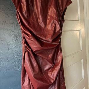 Elegant Burgundy Faux Leather Dress